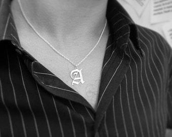Personalized men necklace. Initial necklace. Sterling silver letter necklace. Silver initial necklace. Men silver necklace. Initial jewelry.