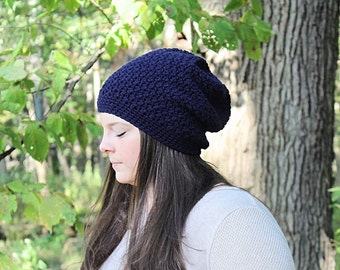 Dark Blue Slouchy Hat, Blue Slouchy Beanie, Dark Blue Beanie, Dark Blue Hat, Blue Crochet Hat, Blue Winter Hat, Blue Women's Hat,THE DENALI