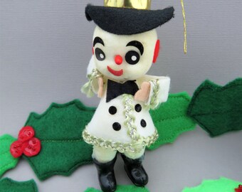 Vintage Flocked Snowman Ornament - Kitschy Snowman Christmas Tree Ornament - Made In Japan - 1960's