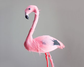 Pink Flamingo Mushroom Bird Artificial Flamingo Bird Floral Decor Bird Real Feathers / Cake Topper / Birthday Party / Favors