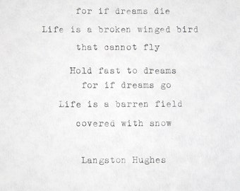 Typed Quotes Langston Hughes Poem Typewriter Quotes Typed Paper Typewriter Poetry Typed on paper Hand typed poem Dream Quote