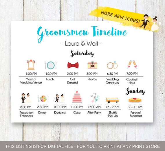 Custom Aqua Groomsmen timeline program Wedding Timeline