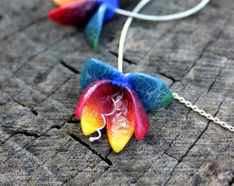 Polymer clay pendant with the flowers, 925 silver, Boho jewelry, lotus, Color flowers pendant, Marine, summer jewelry, polymer clay jewelry