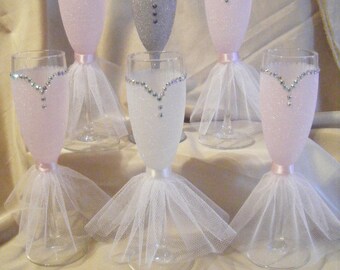 Bride and Bridesmaid Glittered Champage Flutes