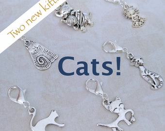 Kitty Cat stitch markers/progress keepers crochet knitting. Silver plated + 14mm lobster claw clasp. Hand made by Kathryn Crafternoon Treats