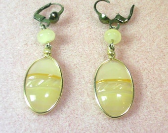 Hand Crafted Carved Yellow Onyx Drop Earrings - No. 1647
