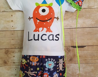 Monster Cake Smash Outfit, Personalized Birthday Shirt, First Birthday Cake Smash; Boys cake smash outfit