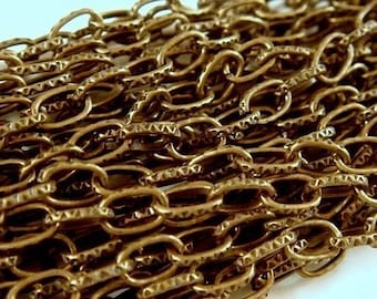 16ft Cable Link Chain Antique Brass Patterned Steel 5x3mm Textured Chain Not Soldered Lightweight - 16.4 feet - STR9002CH-AB16