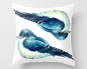 Throw Pillow Cover with pillow insert Indoor " SWALLOW " .PRINT, animal, art - woodland - fine -living - childrens , room - nursery - babies