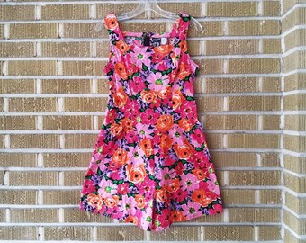 90s neon floral romper -large-