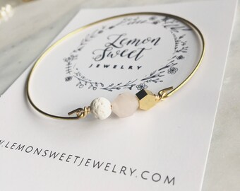 Lava and rose quartz bangle, essential oil bracelet, delicate modern jewelry