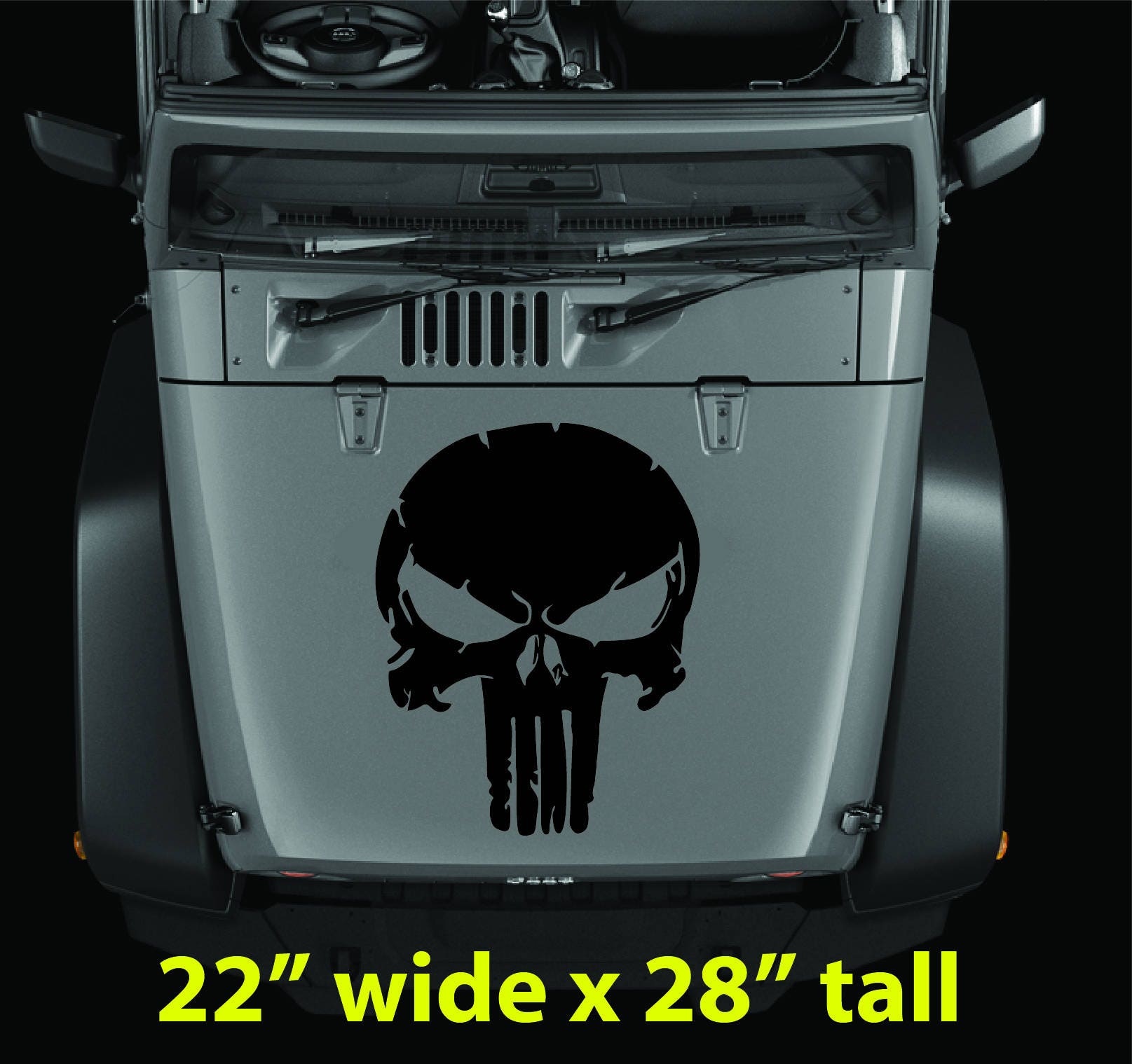 PUNiSHER SKuLL HooD decal large size 22x28 Jeep Wrangler Ford