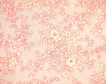 1/2 YARD, COTTON PRINT, Pink White Floral, Quilting or Craft Fabric, ViP Cranston, Flowers Leaves, Medium Wt, B21