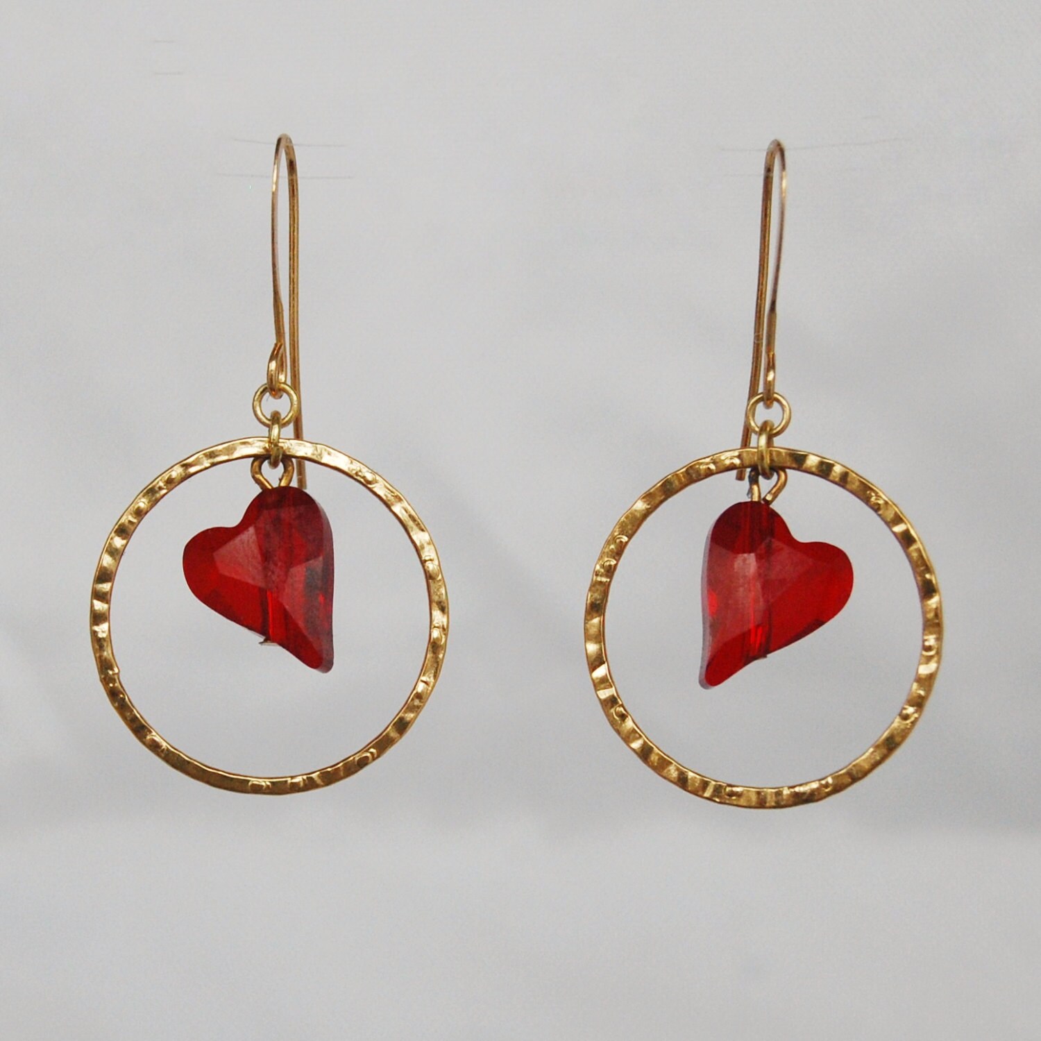 Red heart earrings Swarovski heart earrings asymmetric
