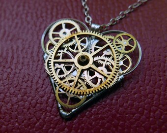 Watch Parts Heart Necklace "Garwood" Steampunk Pendant Industrial Clockwork Mechanical Gear Love Gift Wife Girlfriend Easter Gift