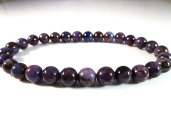 Sugilite Stretch Bracelet Genuine Smooth Round 6mm Gemstone Beads Deep Purple Royal Blue Polished High Quality Natural Untreated