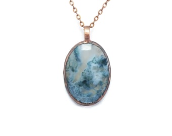 Moss Agate Necklace Jewelry | Raw Electroformed Copper | Pendant | Natural Crystal