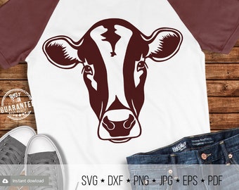Cow Face Svg Heifer Head T-shirt Svg Cricut Silhouette Cut Files Farm Girl Boy Svg Dxf Eps Pdf Png Jpg Image Iron on Transfer Printable File
