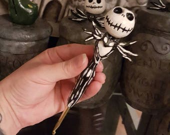 JACK SKELLINGTON polymer clay crochet hook