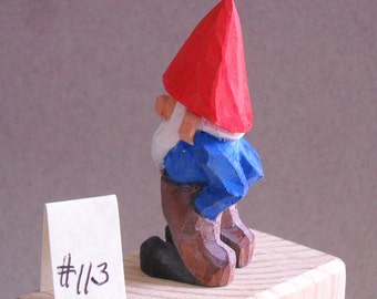 Very small wood carved Garden Gnome #113