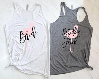 Custom Flamingo Bachelorette Party Shirts. Bride's Flock Tanks. Bachelorette Party Tanks. Bachelorette Shirts. Bride Tank. Bridesmaid Gift