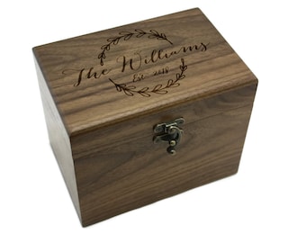 Personalized Recipe Box, Walnut Recipe Box, Custom Recipe Box, Recipe Box Gift For Couple, Wedding Gift, Bridal Shower PTRB001