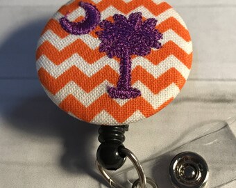Palm Tree Clemson Badge Reel Slide on Clip or Swivel Clip - Id Holder- Retractable