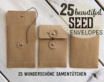25 Brown kraft paper seed packets cord clasp envelopes