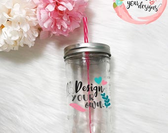 Custom 24 oz- Mason Jar Tumbler- Personalized Mason Jar- To Go 24 oz- Wide Mouth- Ball Jar- Custom Mason Jar Tumbler