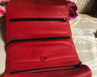Vintage Dunhill red leather jewelry roll, red leather jewelry travel roll, roll buckle jewelry travel organizer, Alfred Dunhill red leather