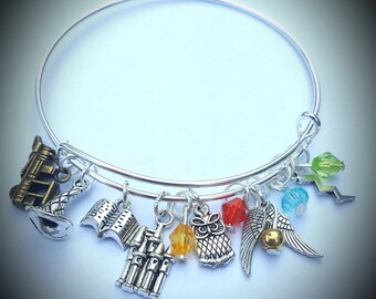Harry potter inspired adjustable bangle charm bracelet