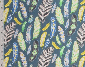 Cotton Quilt Fabric Josephine Kimberling Blend Dream Catcher Slate Yellow Green Blue Feathers By The Half Yard