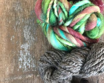 Four mini skeins, neutrals and jewel tones, handspun miniskein texture pack yarn, 40 yards, art yarn , weaving yarn set, textured art yarns