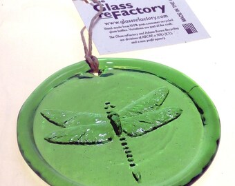 Recycled glass dragonfly suncatcher, dragonfly ornament, window art