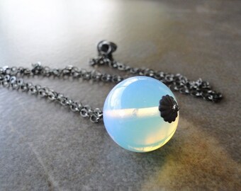 Milky Opalite On An Oxidized Sterling Silver Chain