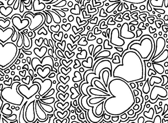 Abstract hearts  printable  adult  coloring  page 