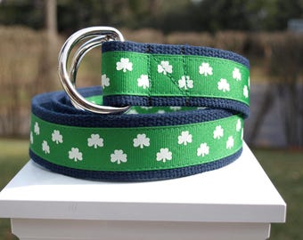 Shamrock Belt / Irish Belt / St Patricks Day Belt / Green Belt / Canvas Belt / Mens Belt / Ribbon Belt / Preppy Belt / Mens Sizes 30 - 54
