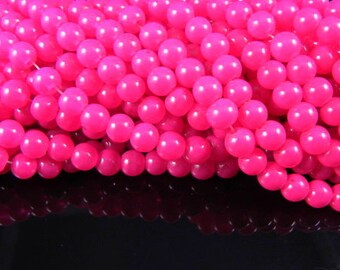 8mm Hot Pink Glass Beads - 1 full strand