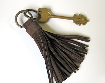Leather Tassel Keychain, Dark brown color