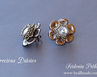 Czech Rose Petals Post Earrings Tutorial - Precious Daisies Earrings - Beading Tutorial by Sidonia