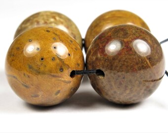 GREAT SALE - was 14.49 - Unique Beautiful Petrified Fossilized Palm Wood Agate Large Round Bead - 16mm - 4 beads - B8886