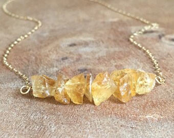 Citrine Necklace - Raw Citrine Necklace - Rough Crystal Necklace - Citrine Jewelry - Raw Crystal Necklace - Crystal Healing Necklace