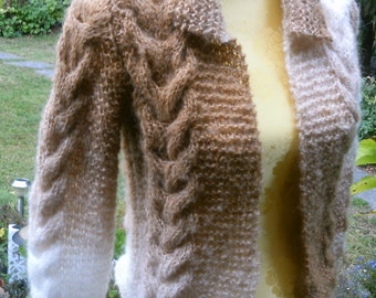 Brown white cardigan sweater, Gr. 36-38 (S M), with mohair