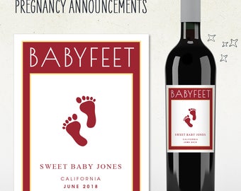 Custom Wine Label - BABYFEET Pregnancy Announcement! (Personalized)