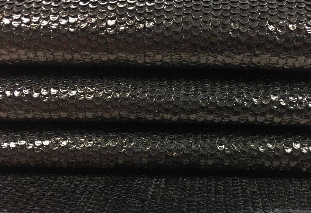 Black scales leather fabric genuine leather hide black