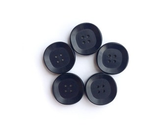 5 Vintage Navy Plastic Buttons, 20mm