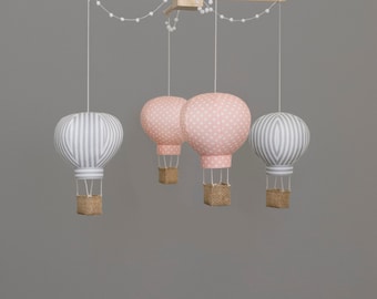 Hot Air Balloon Mobile, Travel Nursery Decor, Newborn Gifts - Stripes and Dots