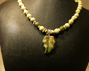 Necklace, Prehnite, Ceramics, Silver 4044