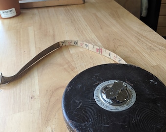 VINTAGE The Lufkin Rule Co. 100 Foot Tape Measure in Leather Case - State of California Division of Highways
