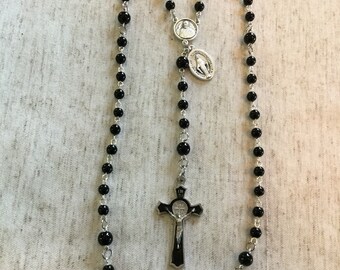 Black Glass Pope Francis Rosary